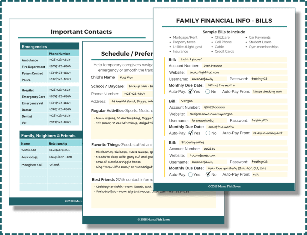 in case of emergency binder template