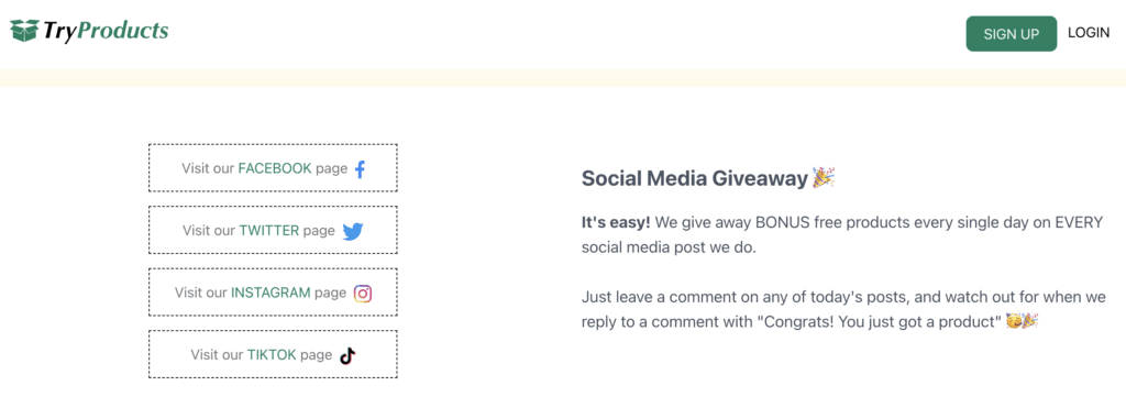 TryProducts screenshot of how to get their free sample box